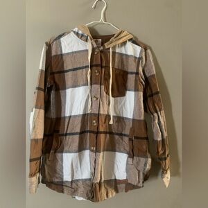 MarleyLilly Women's Brown Plaid Hooded Button-Up Jacket